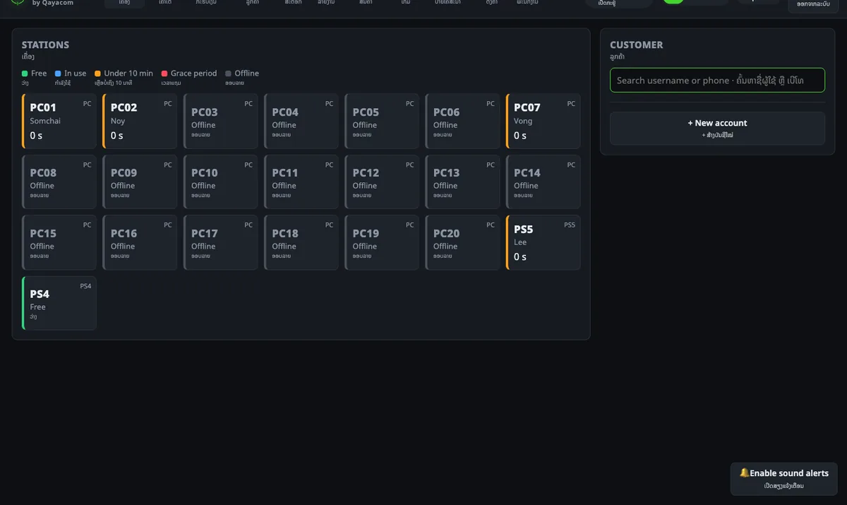Cybercafé stations dashboard